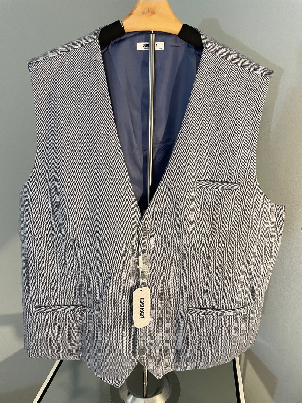 Coofandy Blue Herringbone Men's Vest Casual Business Waistcoat nwt